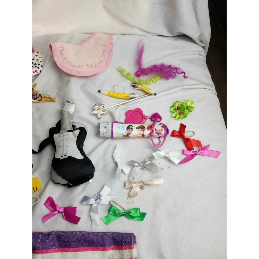 Build-A-Bear Accessory Lot T-Shirt Guitar Purses Bows Disney Princess Wand Bib